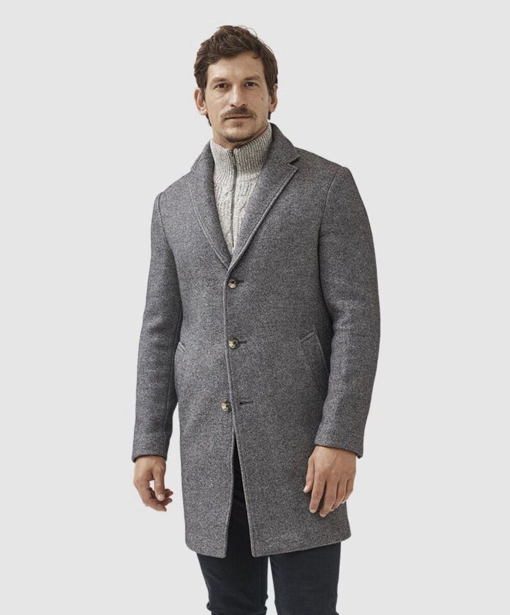 Rodd & Gunn Men's Calton Hill Gray Wool Blend Button Up Coat With Flaws Size L